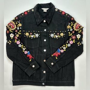 FRENCH Connection Embroidered Dragon Denim Jacket